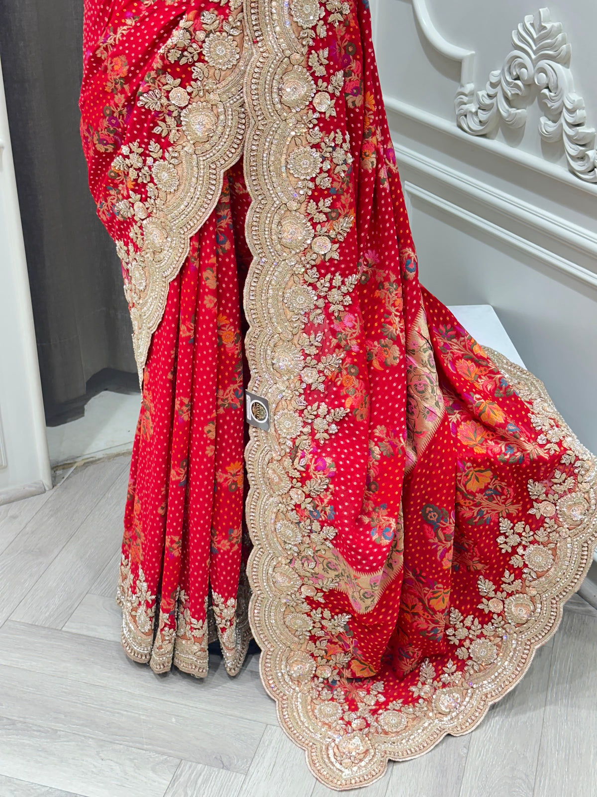 Red saree by Mamta Saree - pallu drape detail
