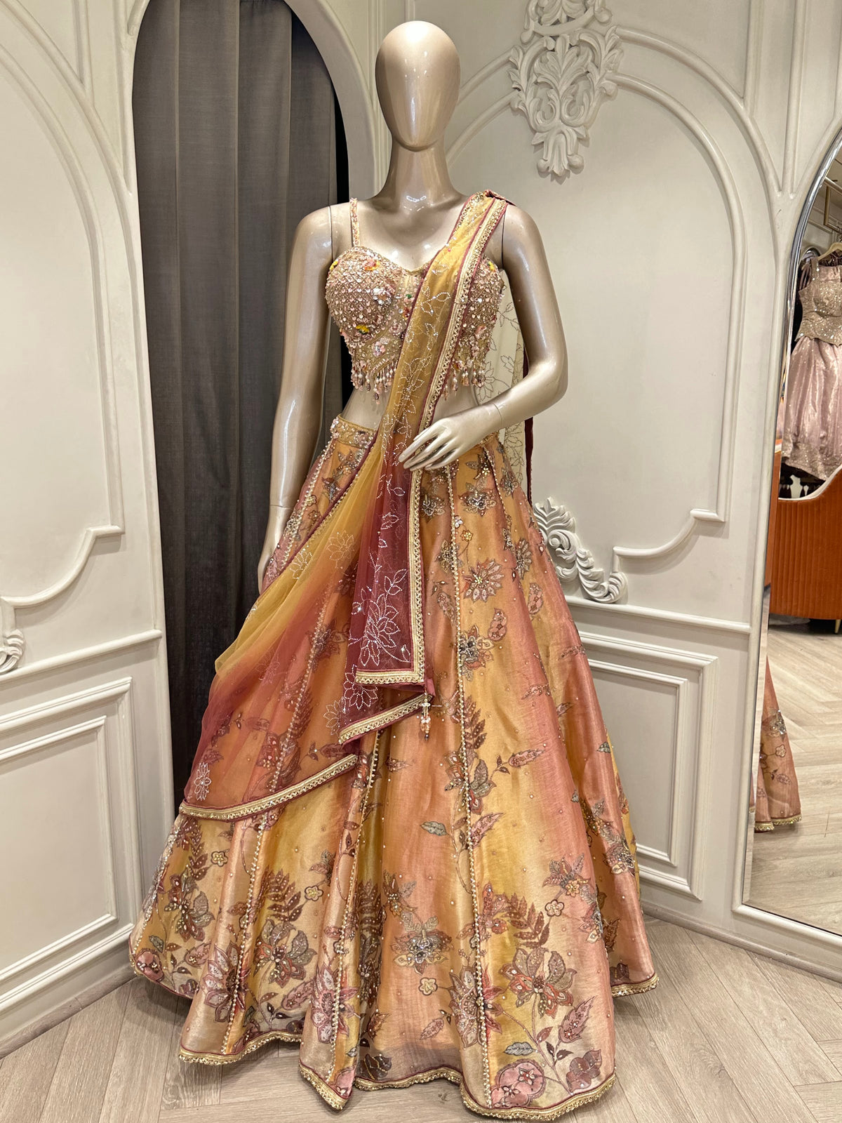 mustard lehenga by Mamta Saree - full look