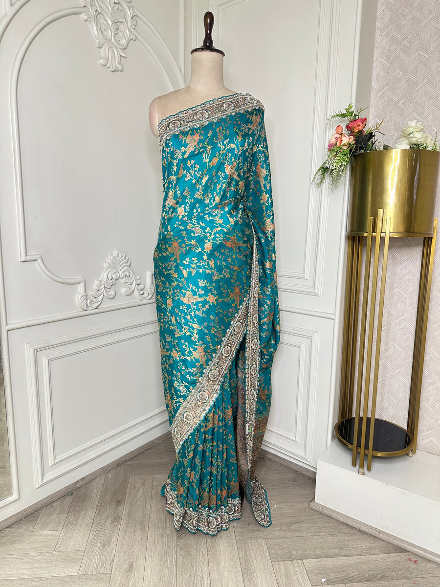 Firoze turquoise saree from the Pearl Position collection by Mamta Saree - view 1