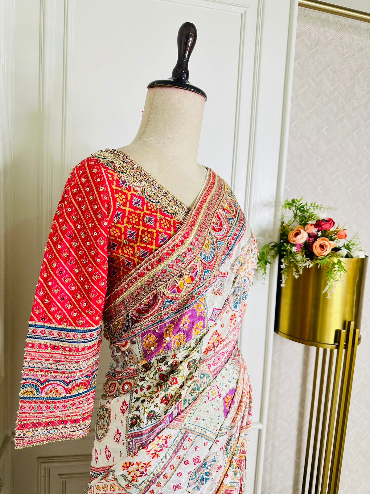 cream multicolour saree by Mamta Saree - border detail