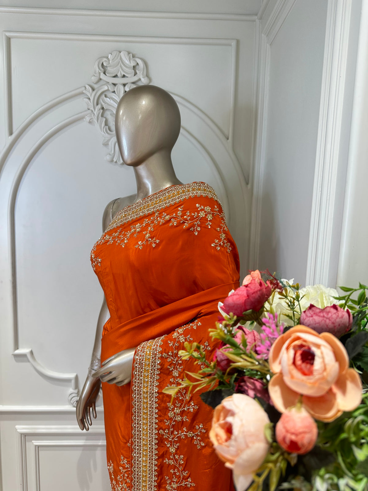 Orange saree by Mamta Saree - pallu