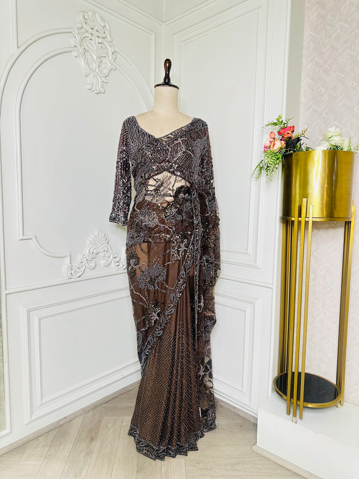 coffee saree by Mamta Saree - full drape