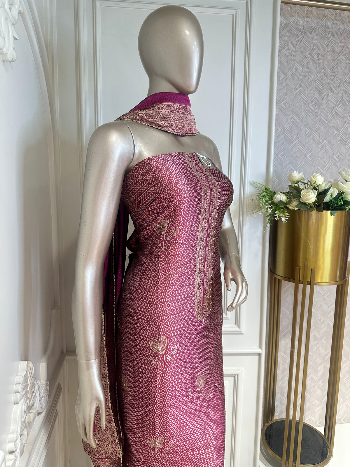 mauve dress material by Mamta Saree - border detail