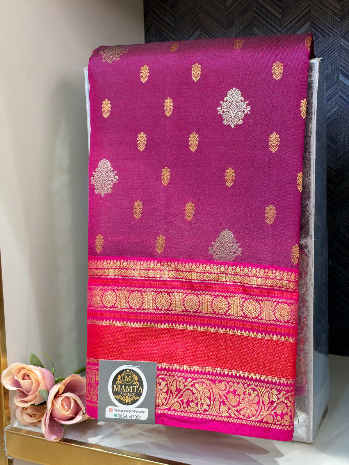 magenta saree by Mamta Saree - full drape