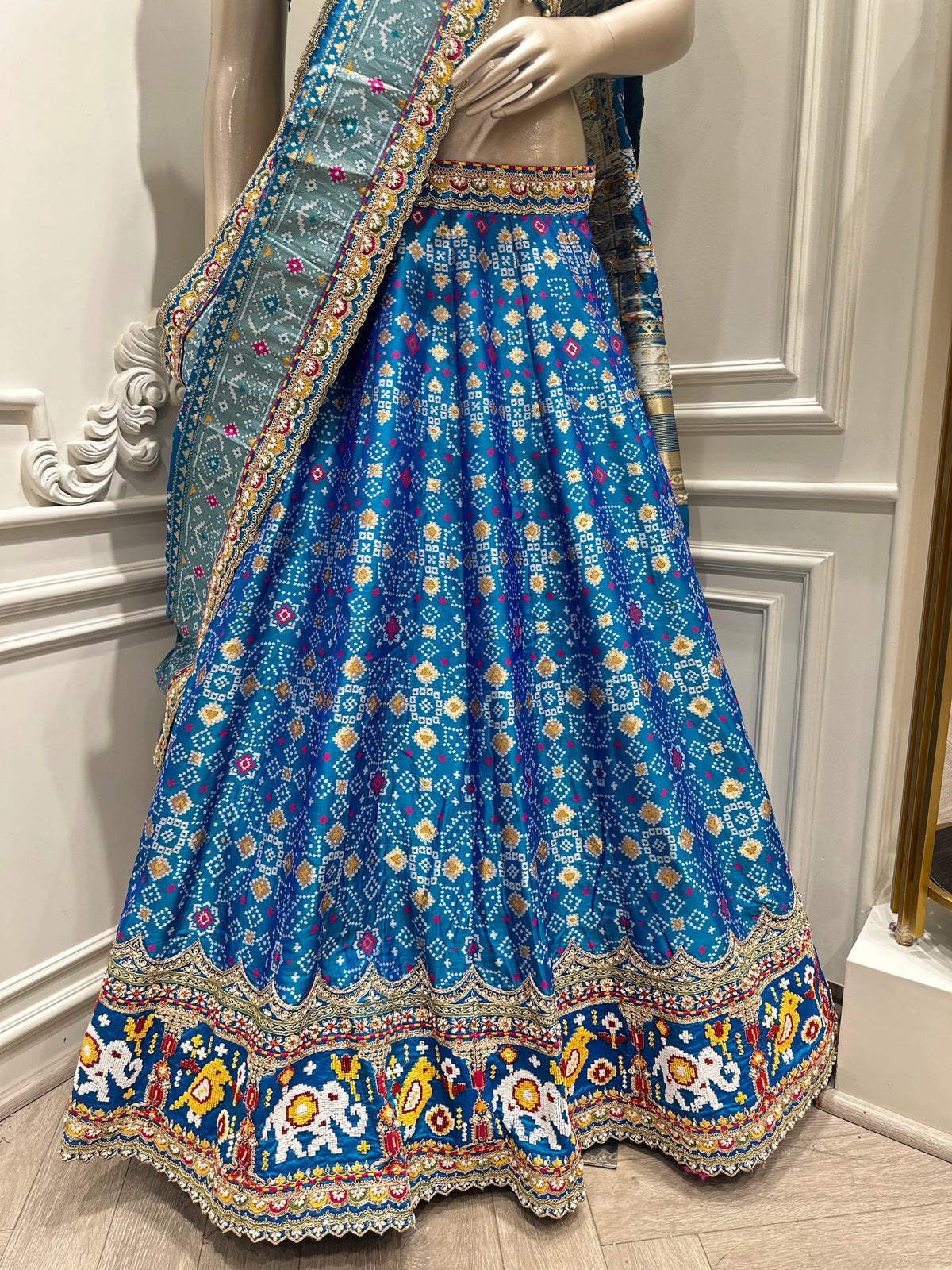 blue lehenga by Mamta Saree - border detail