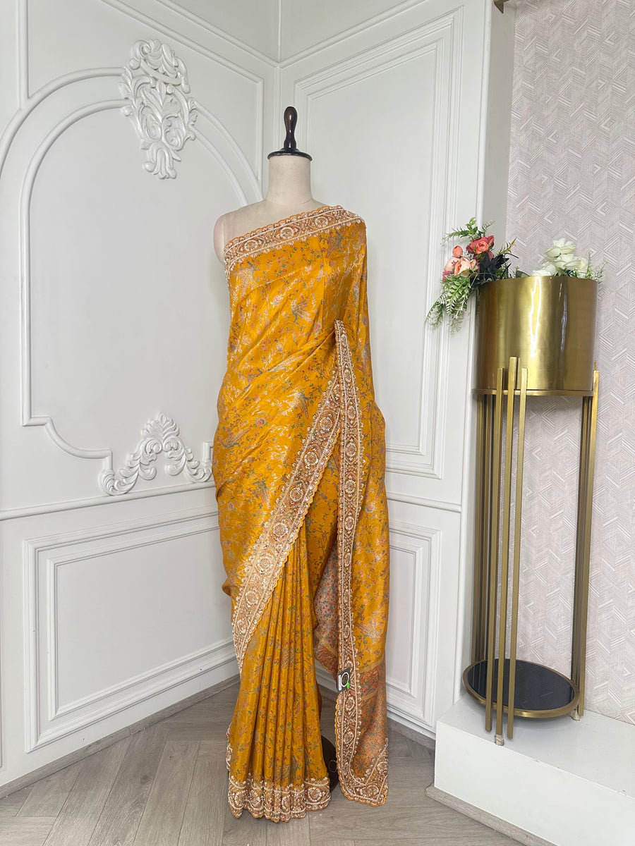Yellow saree by Mamta Saree - full drape