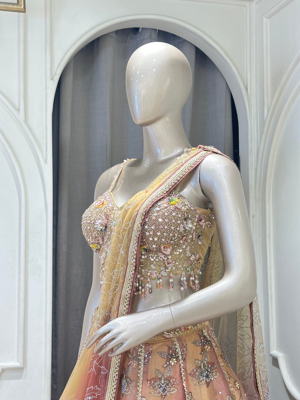 mustard lehenga by Mamta Saree - blouse detail