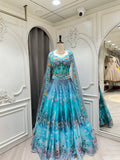 Sky Blue Floral Embroidered Lehenga Set