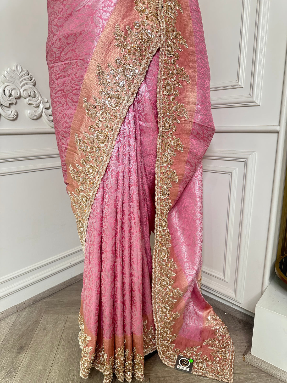 Pink saree by Mamta Saree - pallu drape