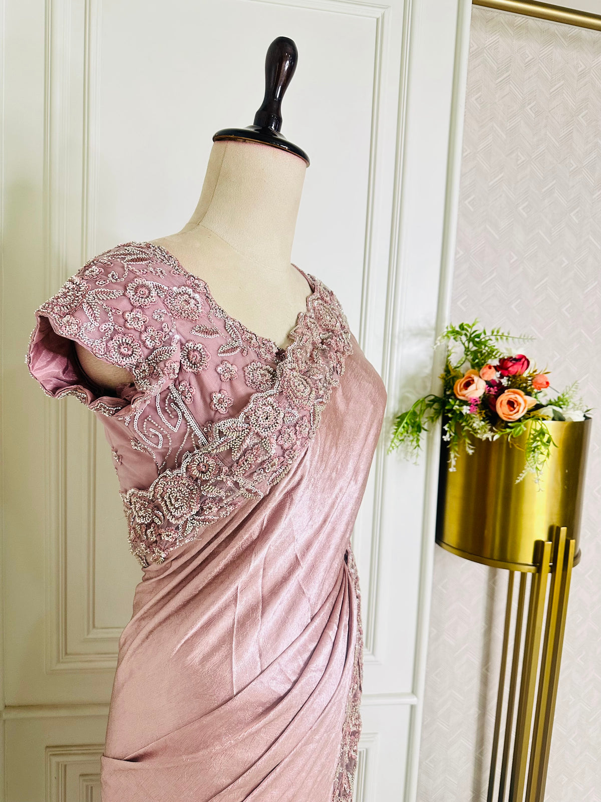 onion pink saree by Mamta Saree - view 2