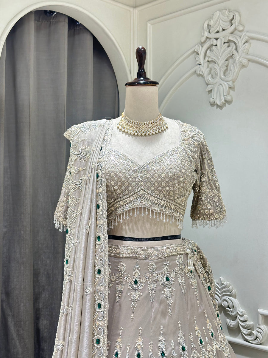 Grey Pearl Beaded Lehenga Set