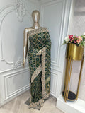 Bottle Green Embroidered Border Saree