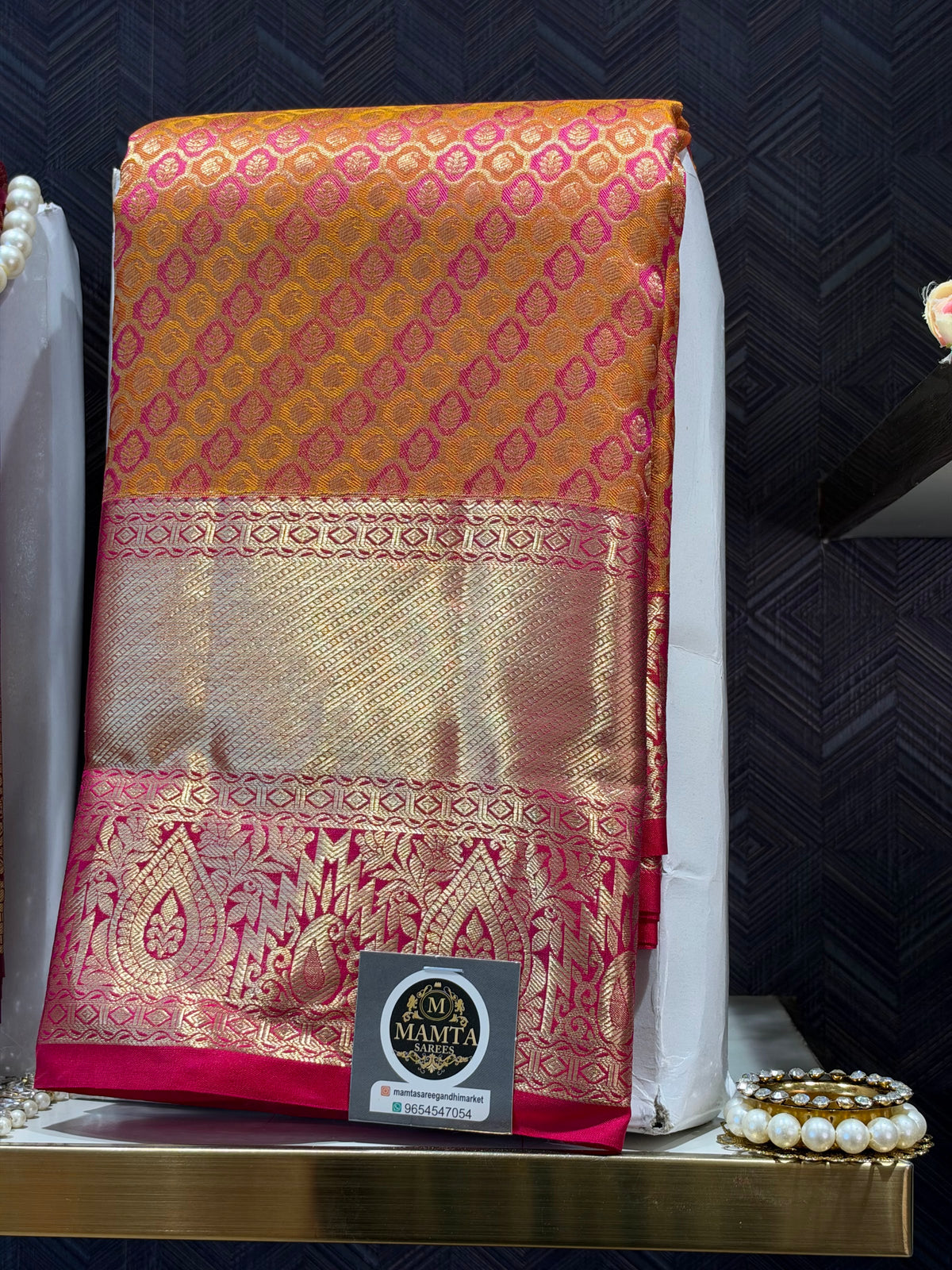 mustard saree by Mamta Saree - full drape