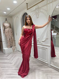 Maroon Mirror Work Pre-Draped Saree