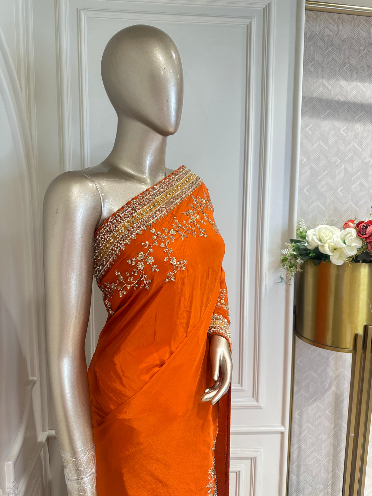 Orange saree by Mamta Saree - border detail