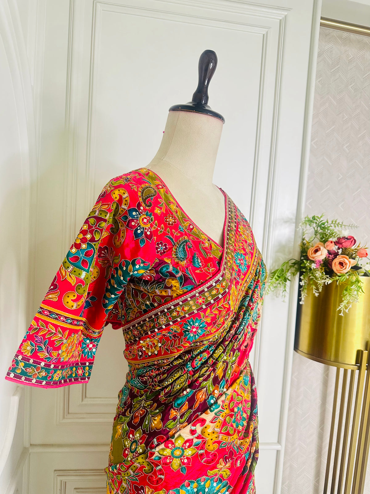 Multicolor Floral Printed Pre-Draped Saree