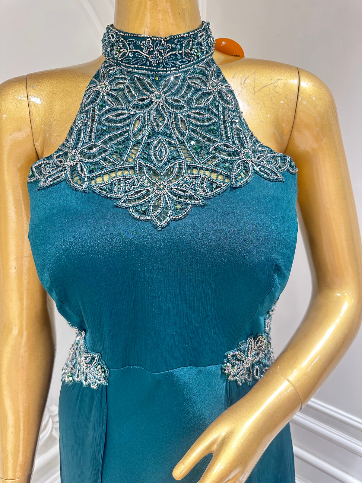 teal green gown by Mamta Saree - bodice detail