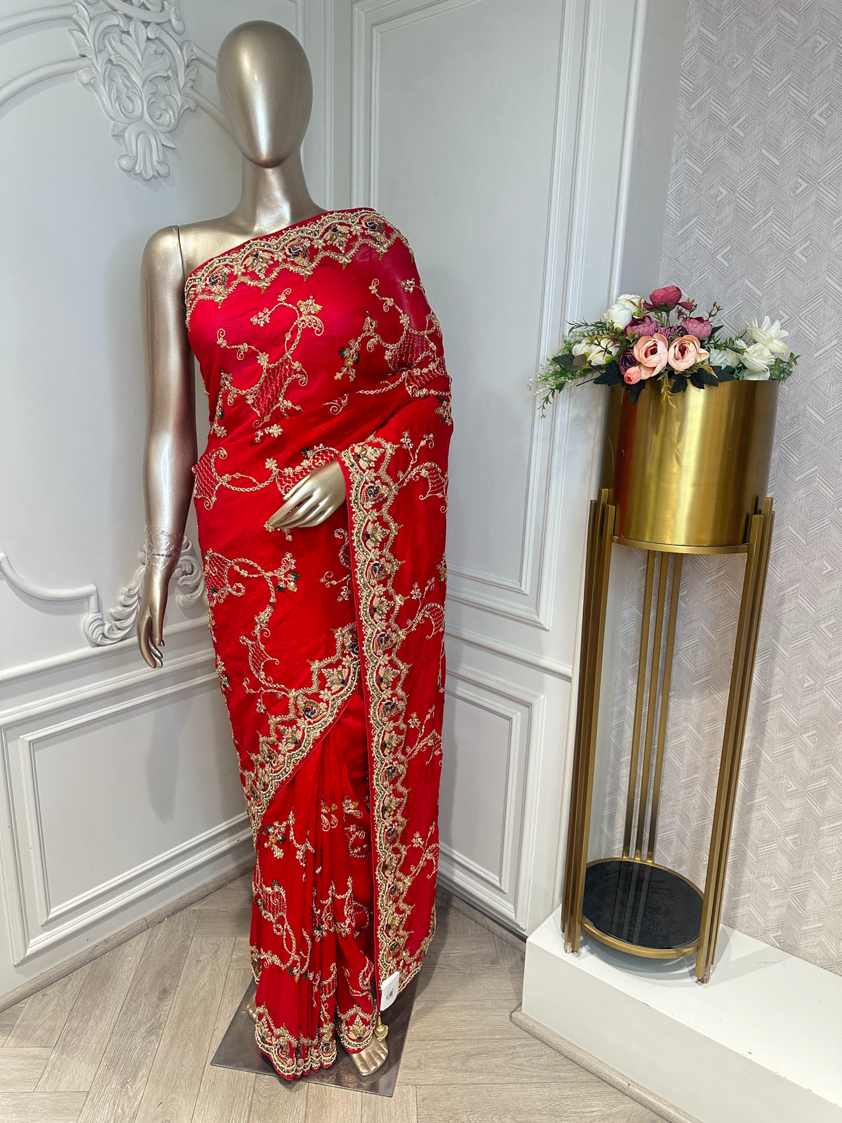 red bridal saree by Mamta Saree - full drape