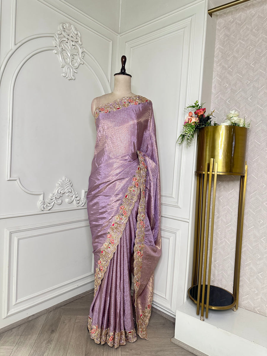 Purple embroidered saree by Mamta Saree - view 1