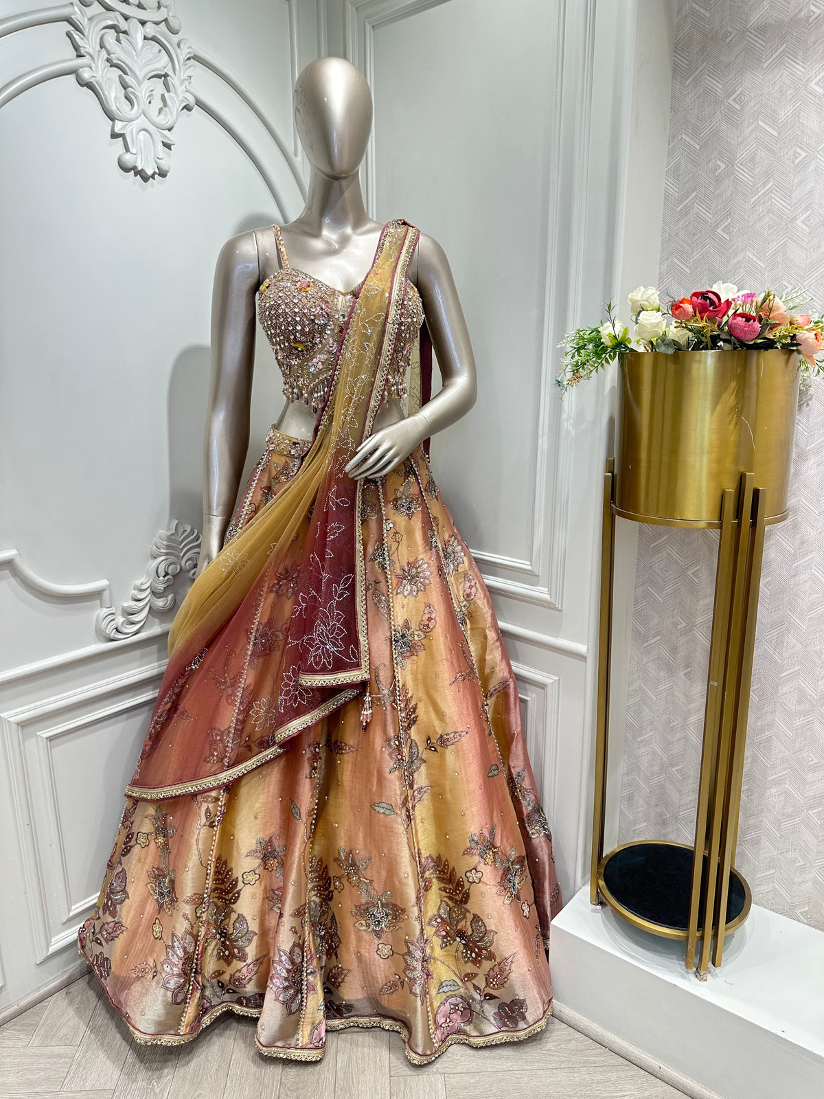 mustard lehenga by Mamta Saree - dupatta detail