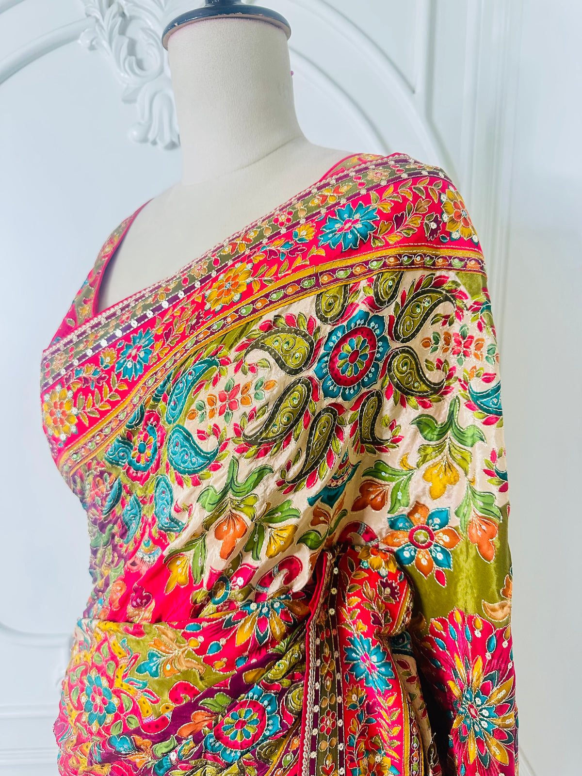 Multicolor Floral Printed Pre-Draped Saree