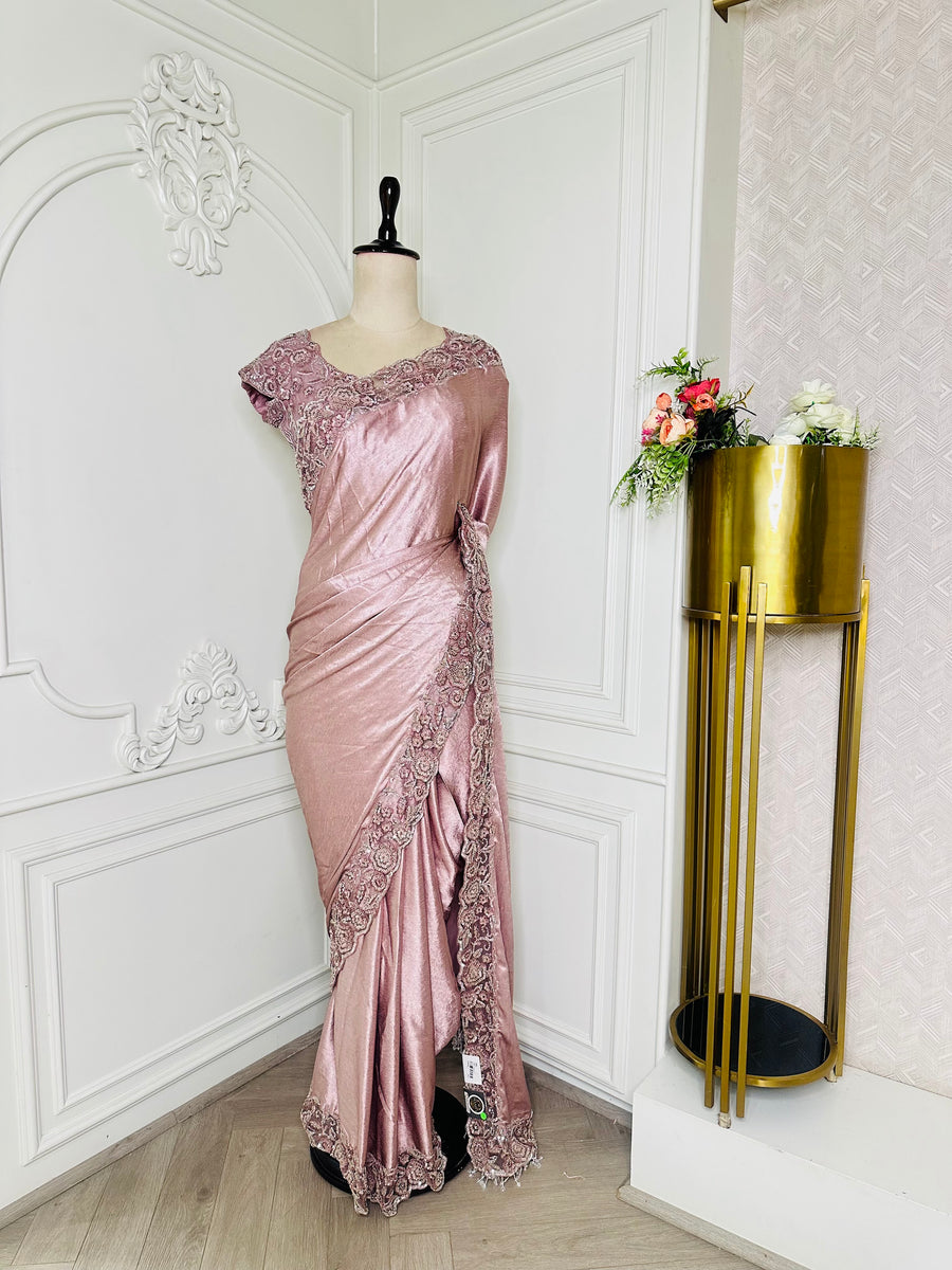 onion pink saree by Mamta Saree - full drape