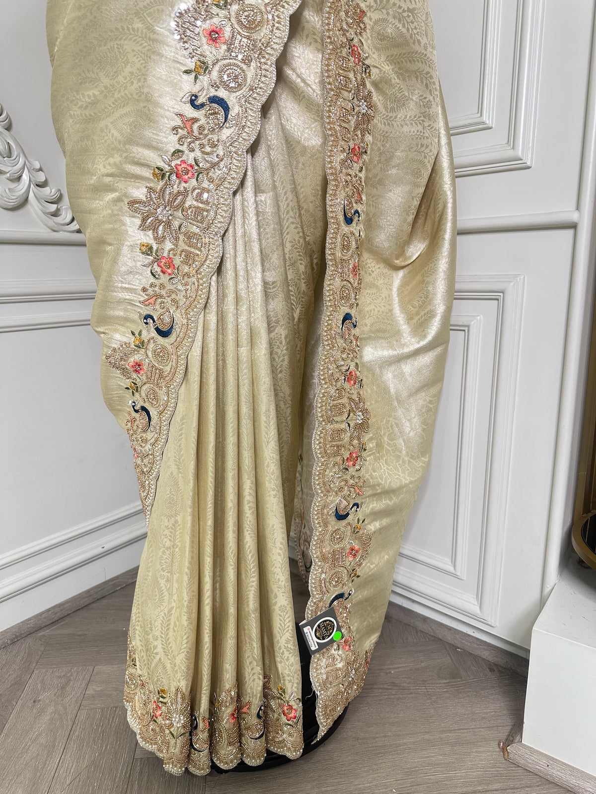 Butter yellow saree by Mamta Saree - pallu drape
