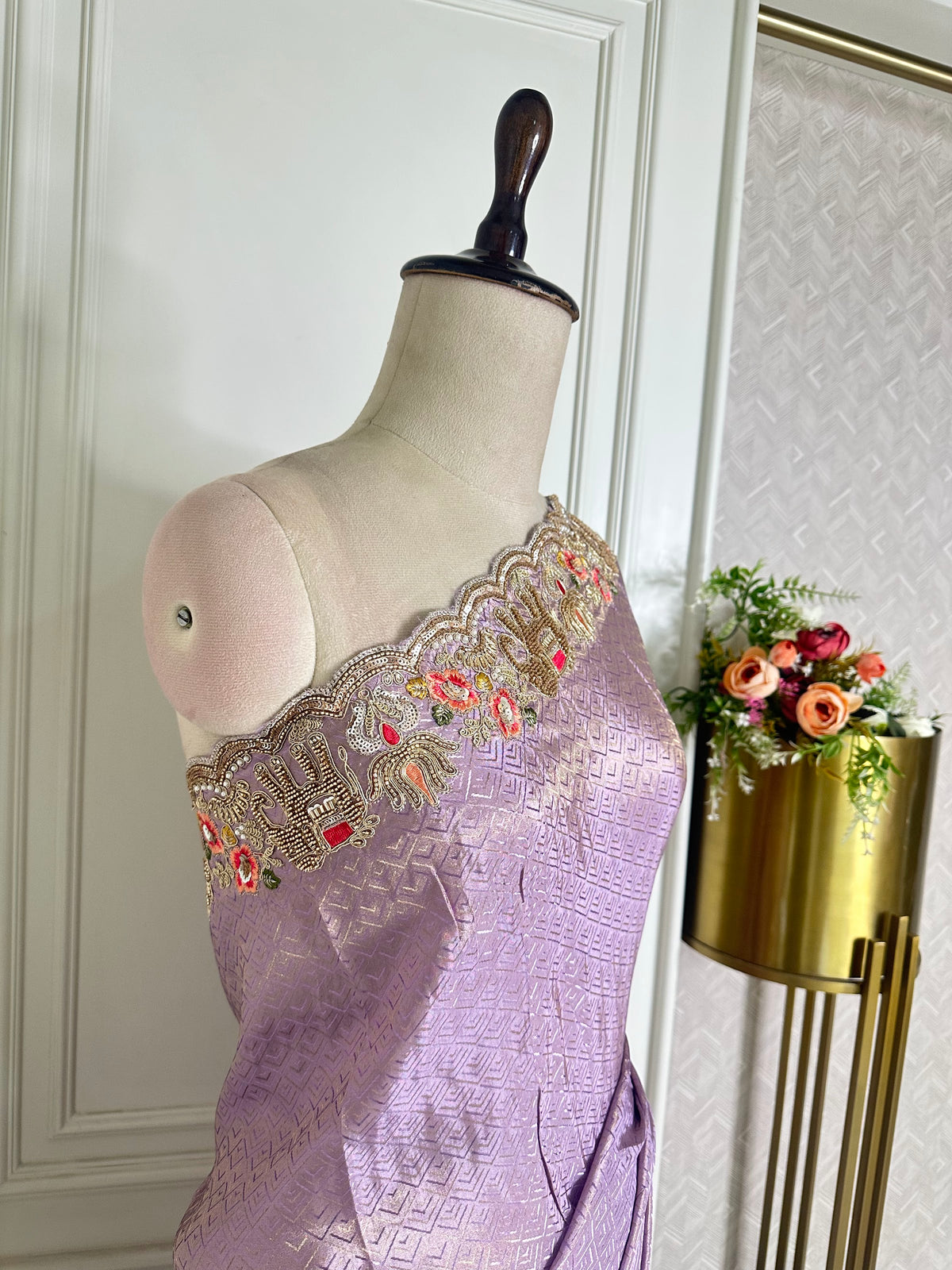 Purple embroidered saree by Mamta Saree - view 2