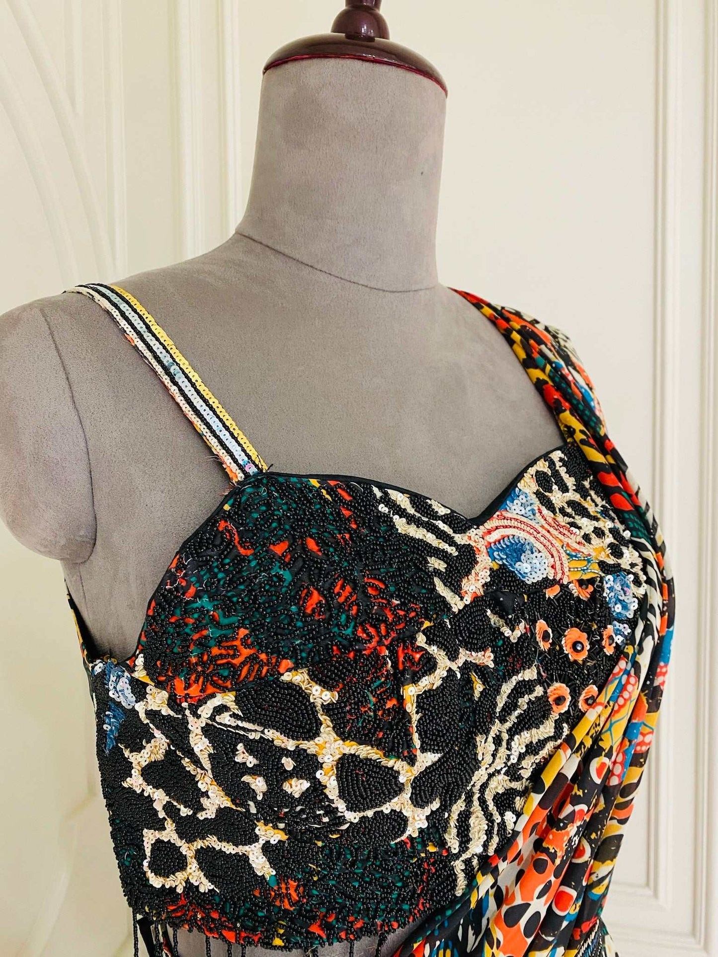 "Black Exotic Printed Ready-to-Wear Saree