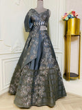 ELEGANT DARK GREY TISSUE DRESS WITH SEQUENCE AND THREAD EMBELLISHMENTS