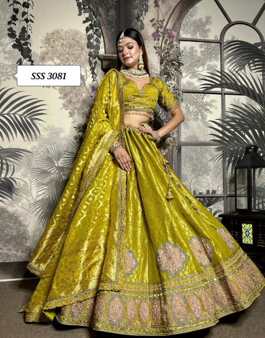 Olive green Silk lehenga