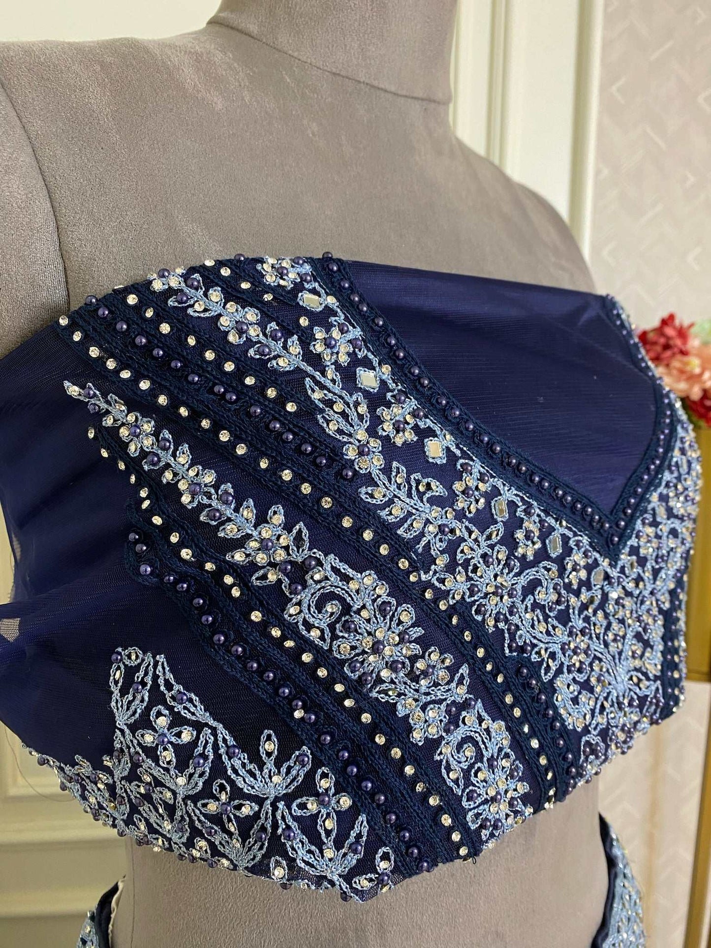 Dark Blue Net Lehenga