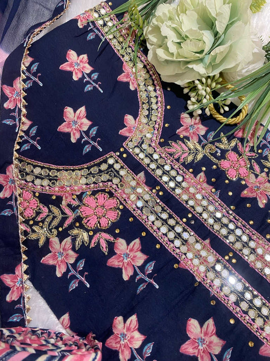 Pure Cotton Suit With Printed Bottom
