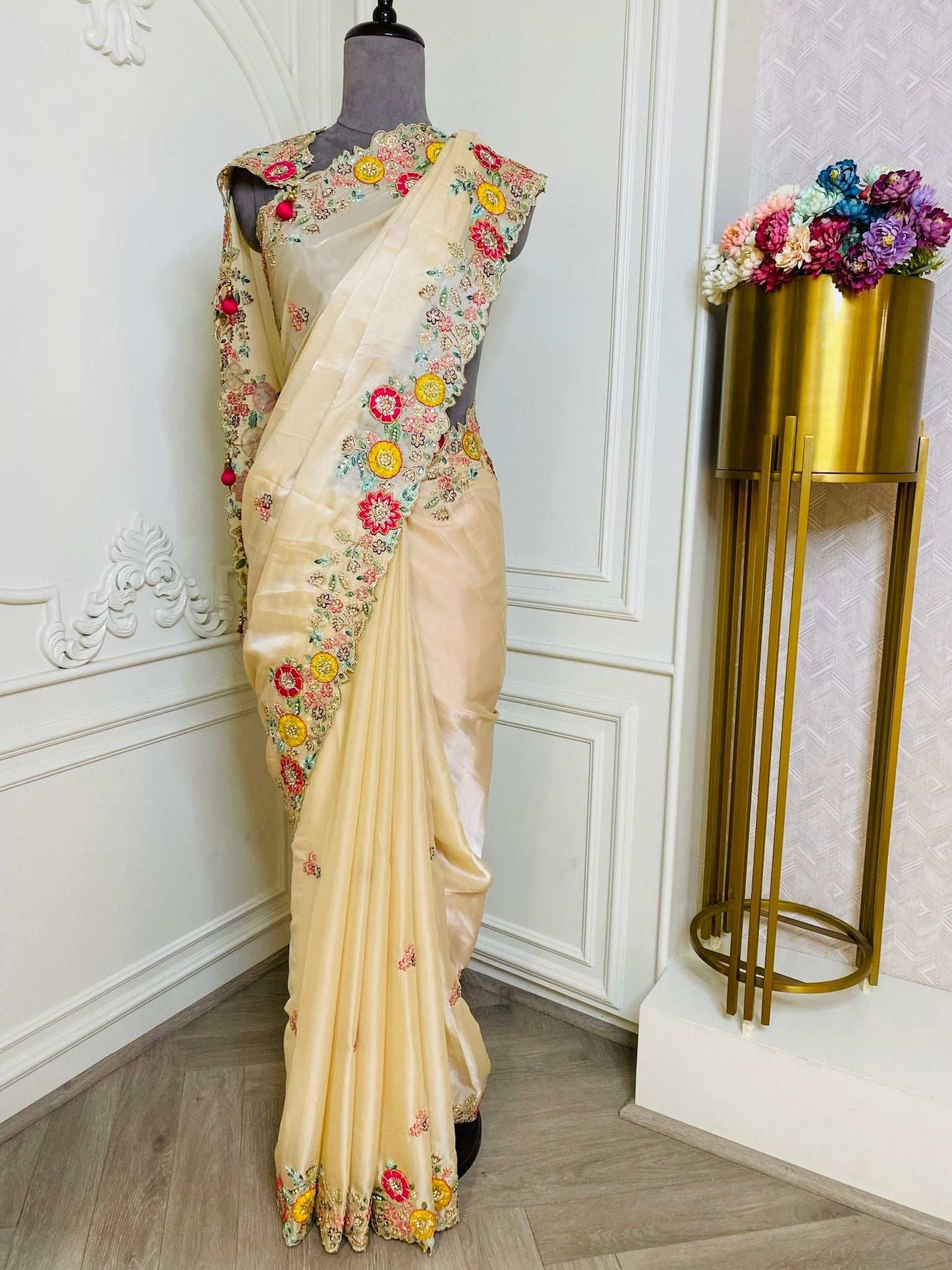 Ivory Multi Work Orgenza Saree