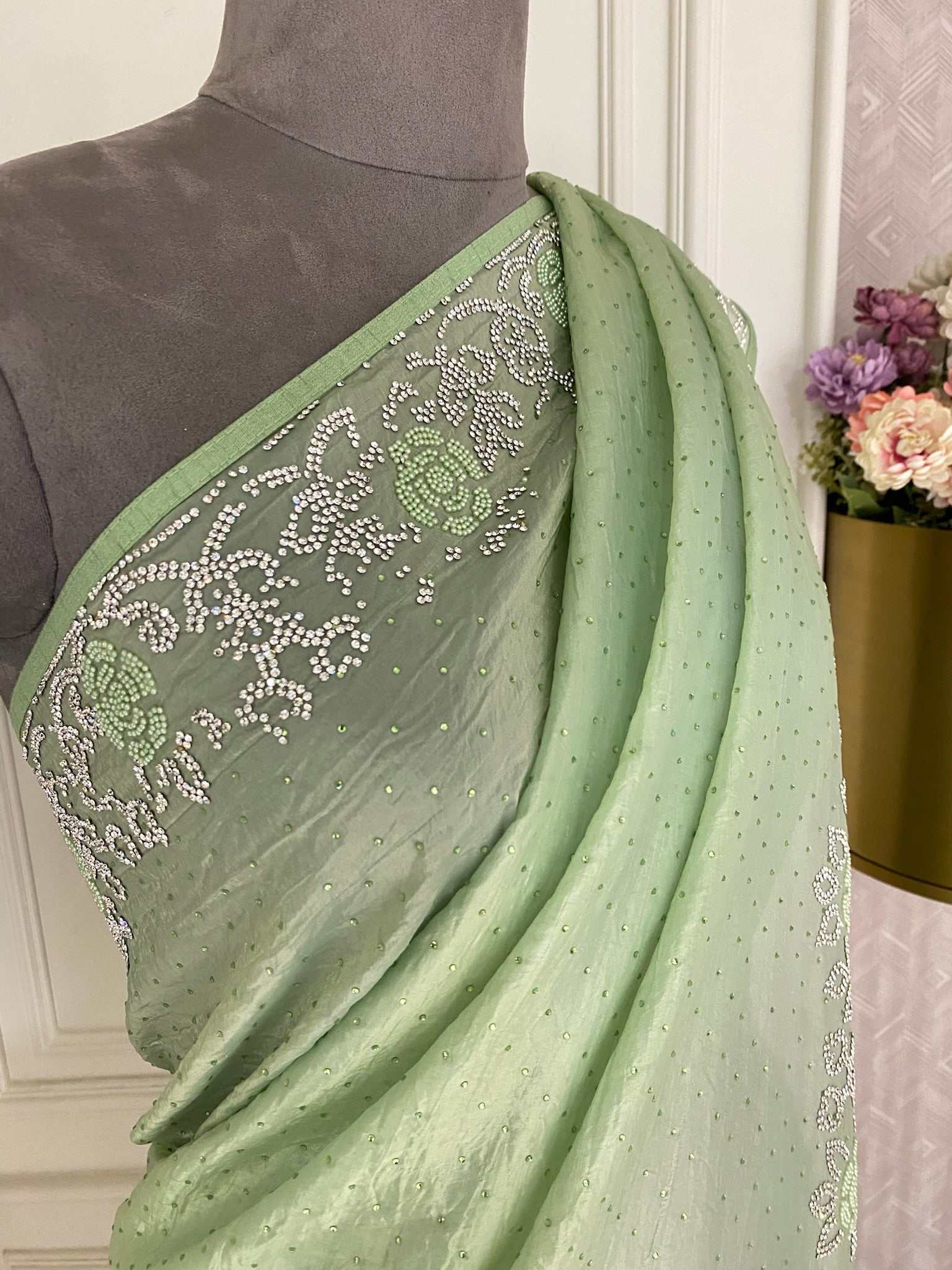 Crushed Mint Green Saree