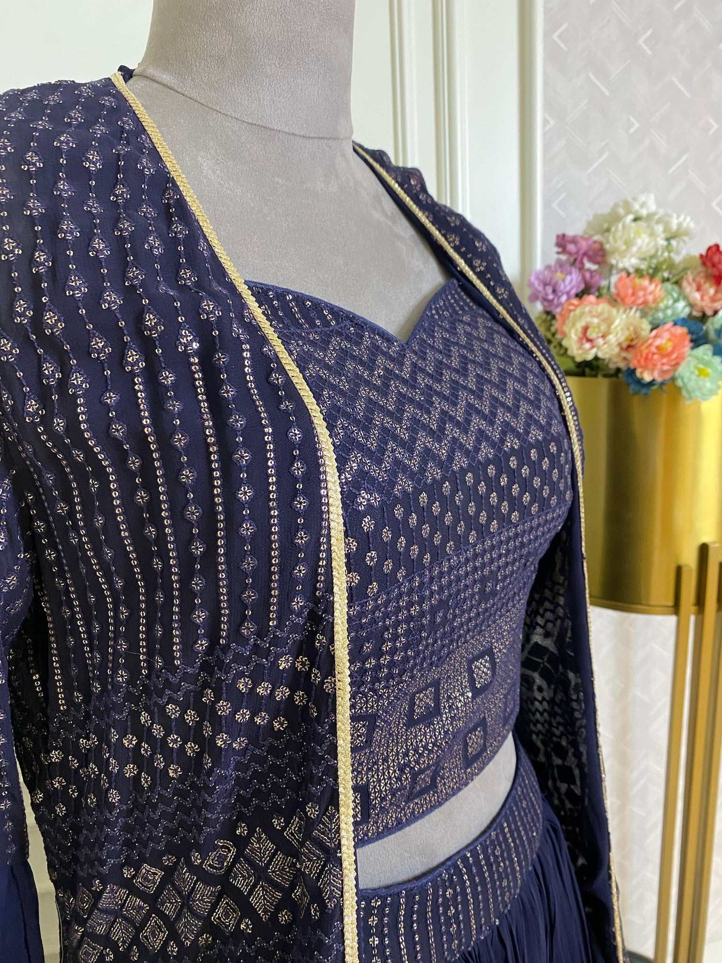 TRENDING BLUE COLOR EMBROIDERED JACKET LEHANGA