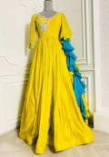 Charming gown with attached duptta in sun shine yellow color