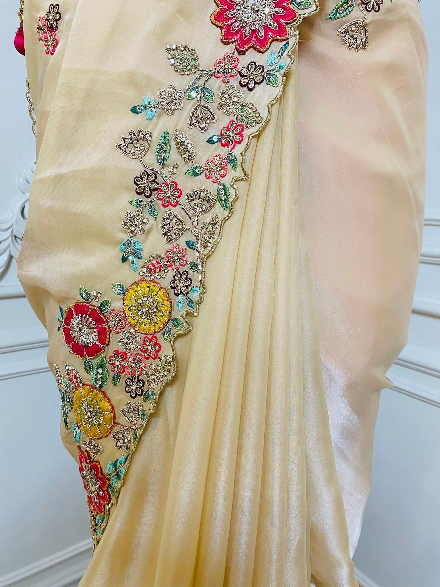 Ivory Multi Work Orgenza Saree