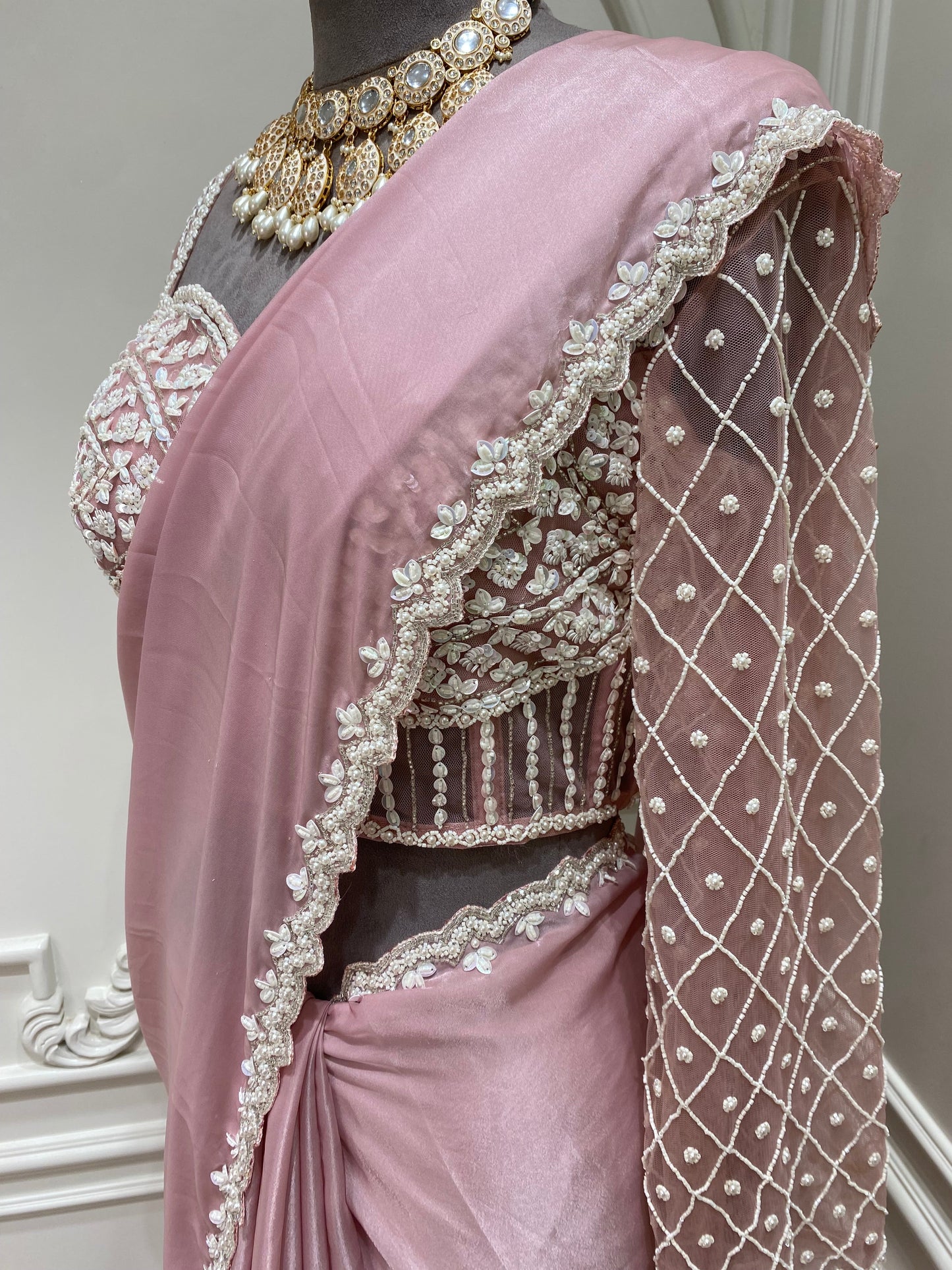 organza saree hand work with readymade blouse