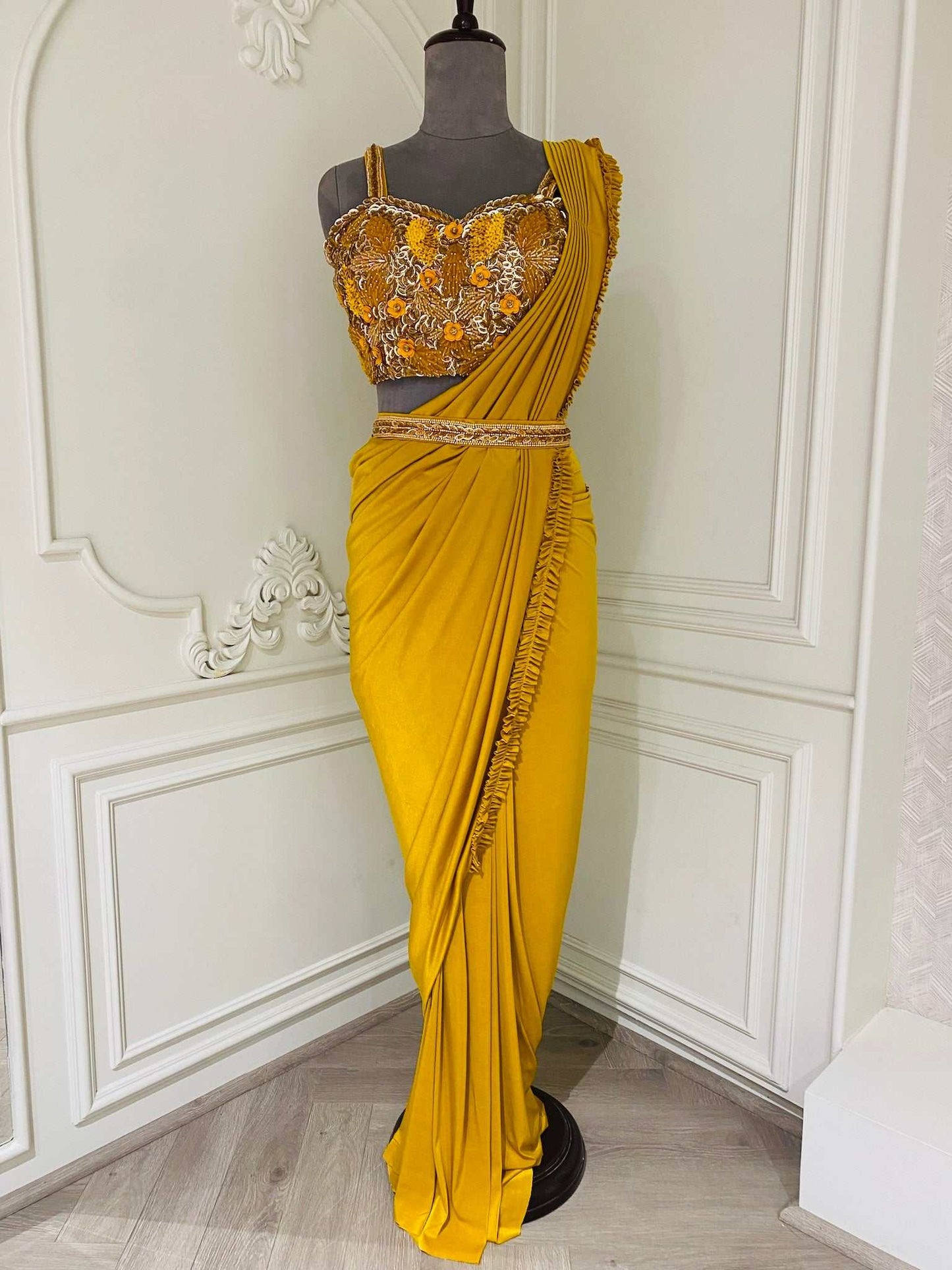 Dijon yellow Ready to wear saree