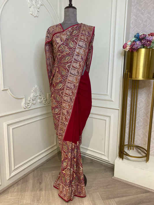 Rani pink zariwork art silk saree