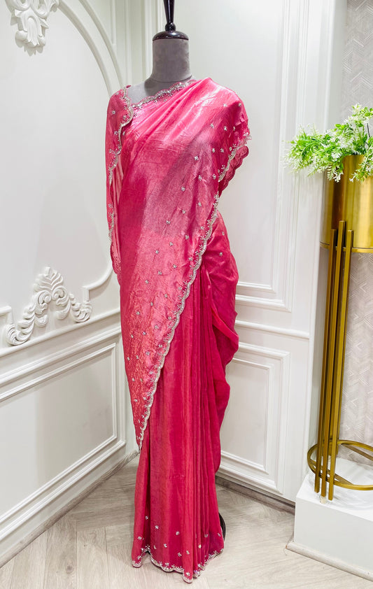 Gajri hand work organza saree