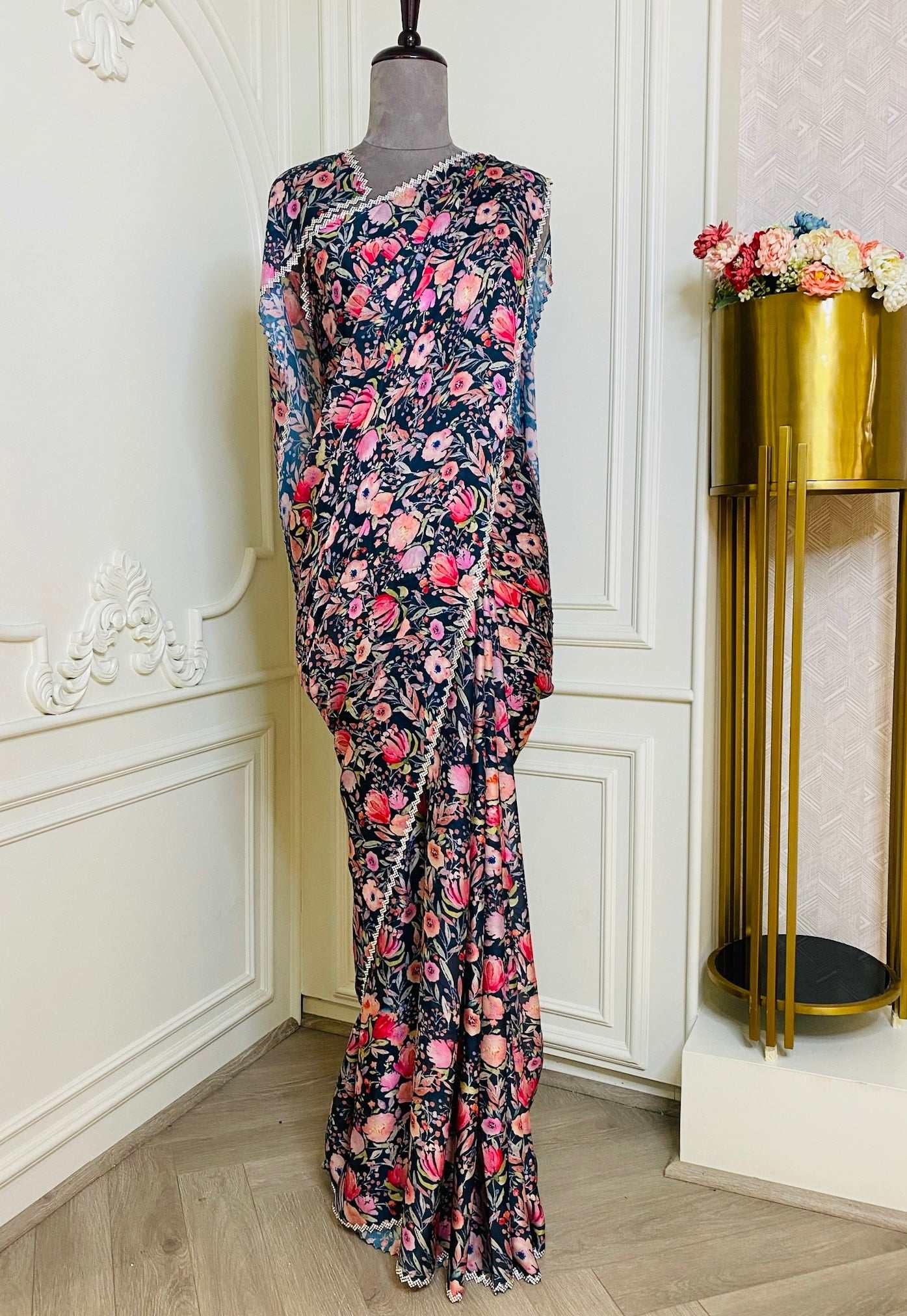 Satain Neavy Blue Saree