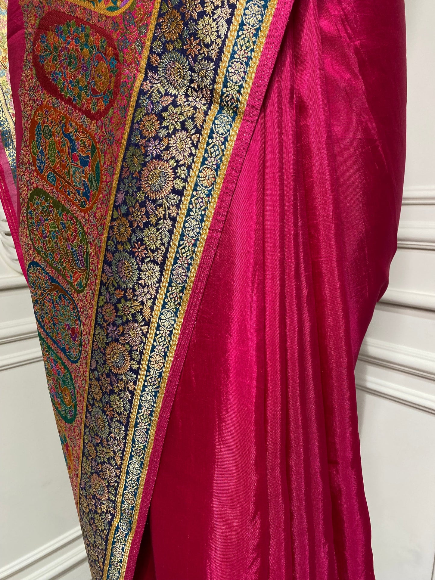 Gajji silk printed border with plain saree