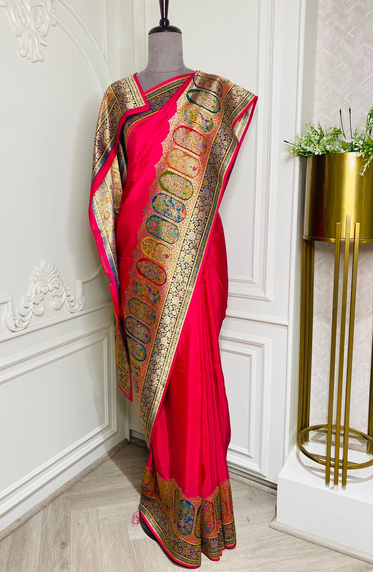 Gajji silk printed border with plain saree