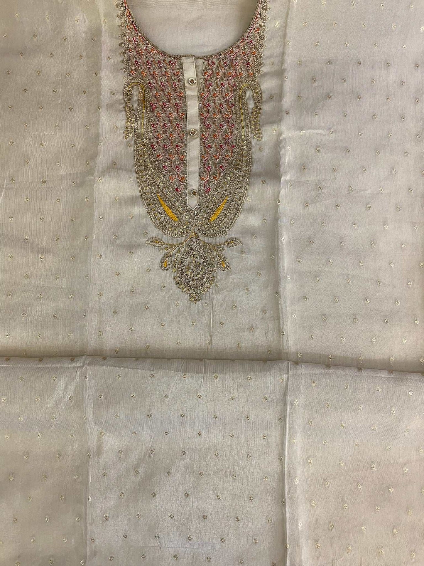 Gold Sequins Chanderi Unstitched Salwar Suit