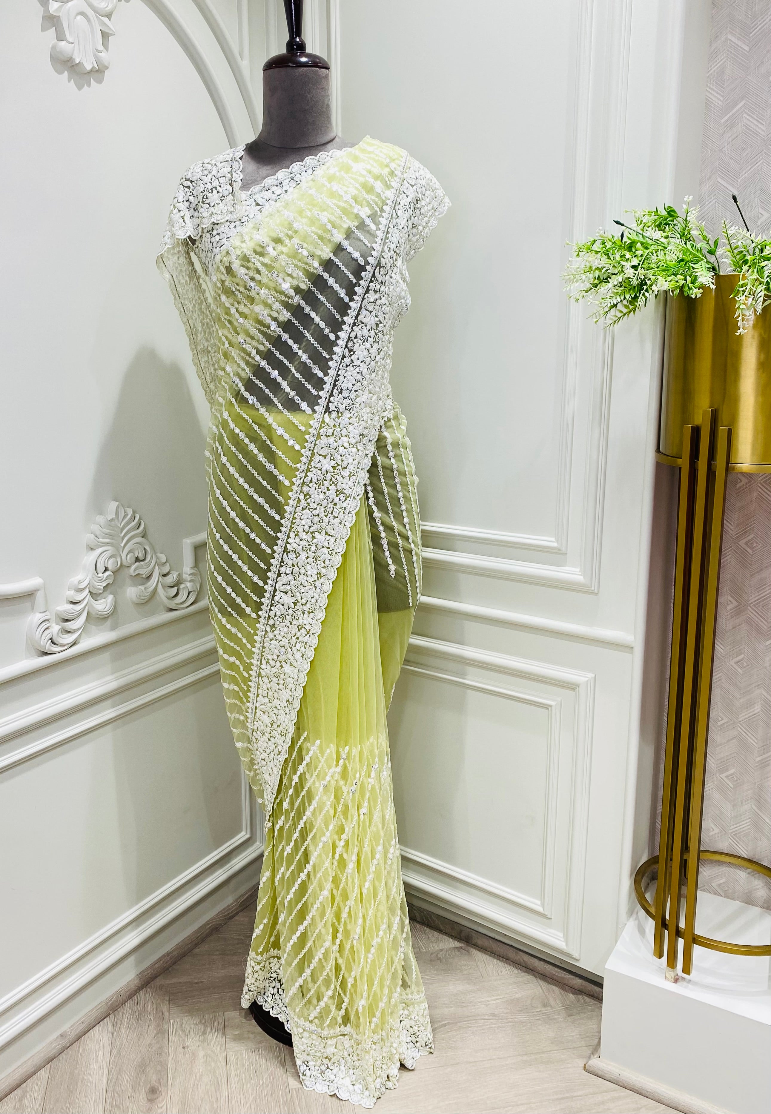 Net fabric with resham work saree