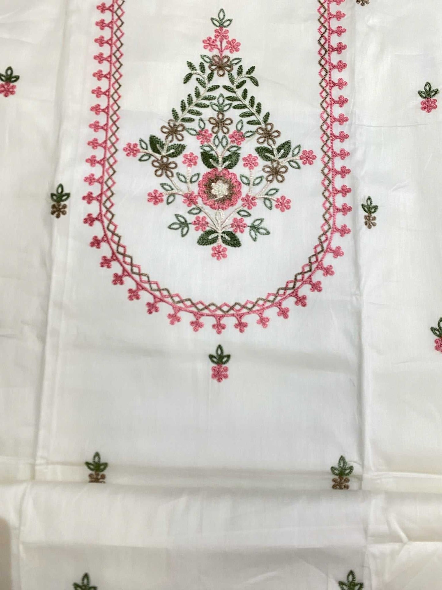 Resham Embroidery White Cotton Suit