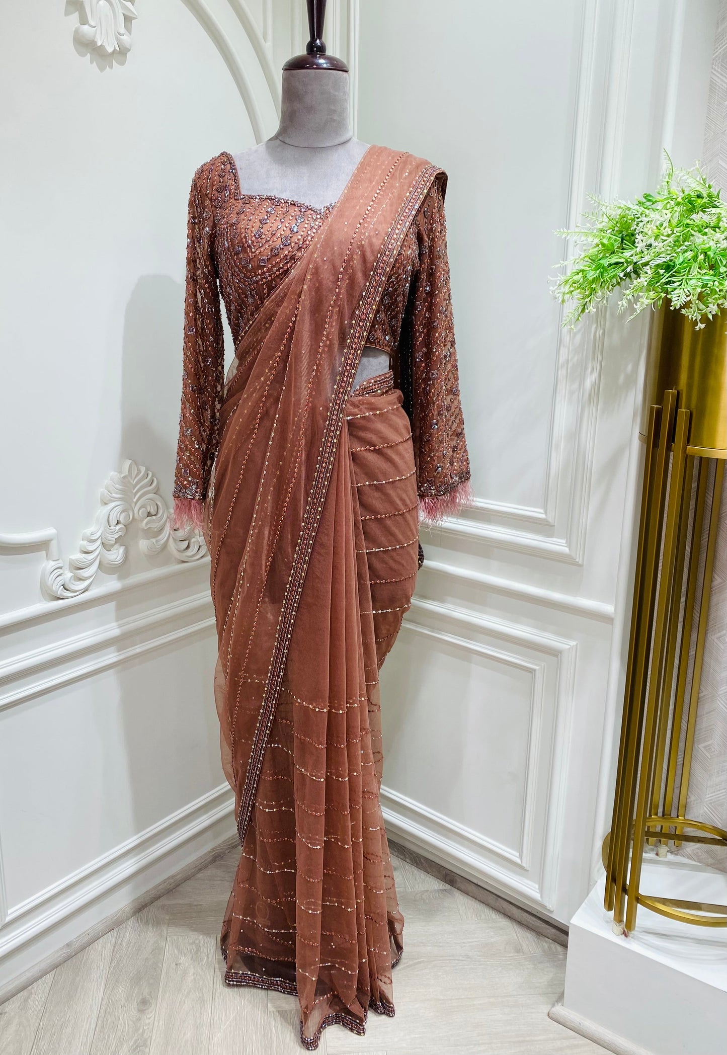 Net saree hand work with readymade blouse