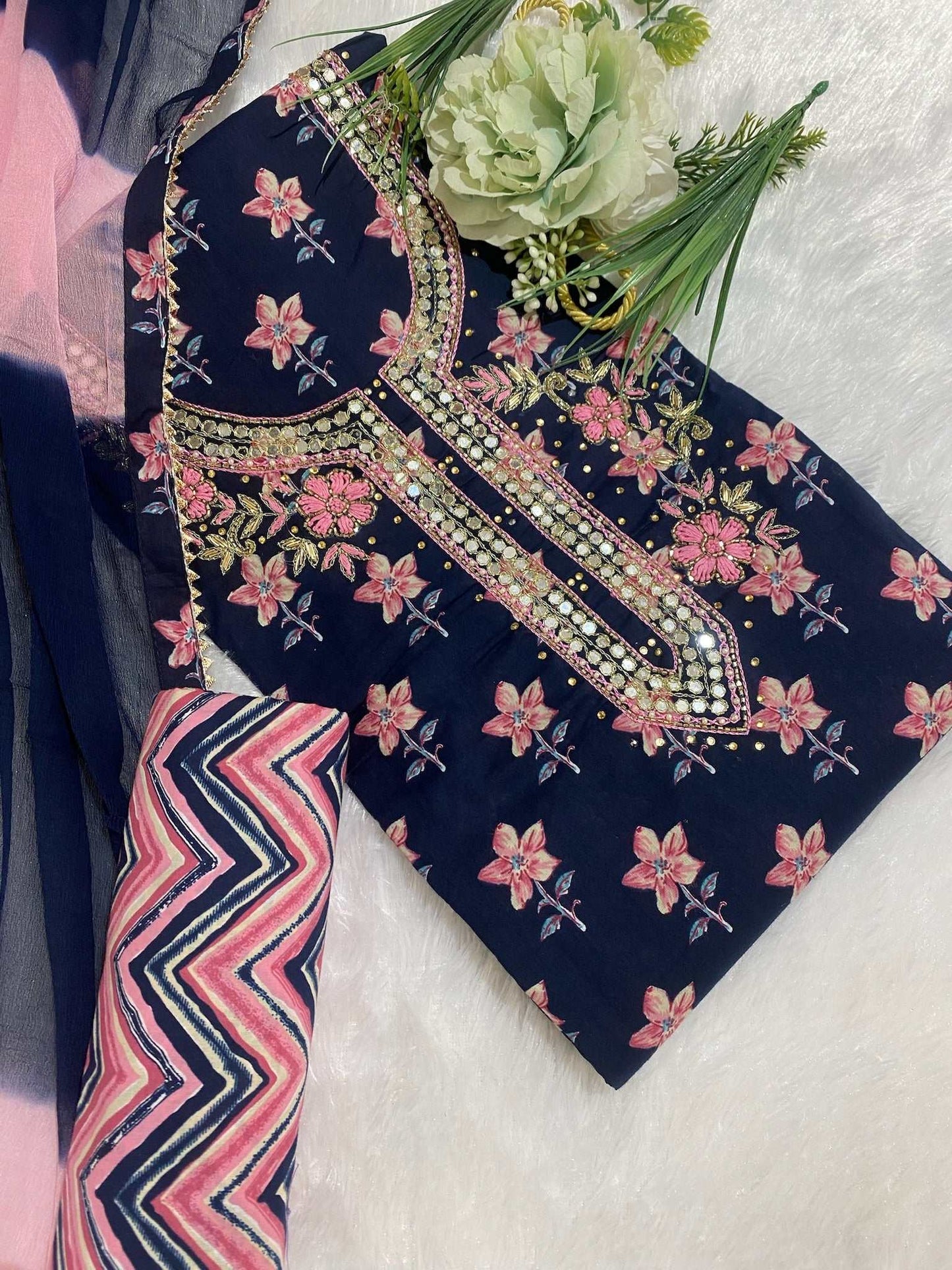 Pure Cotton Suit With Printed Bottom